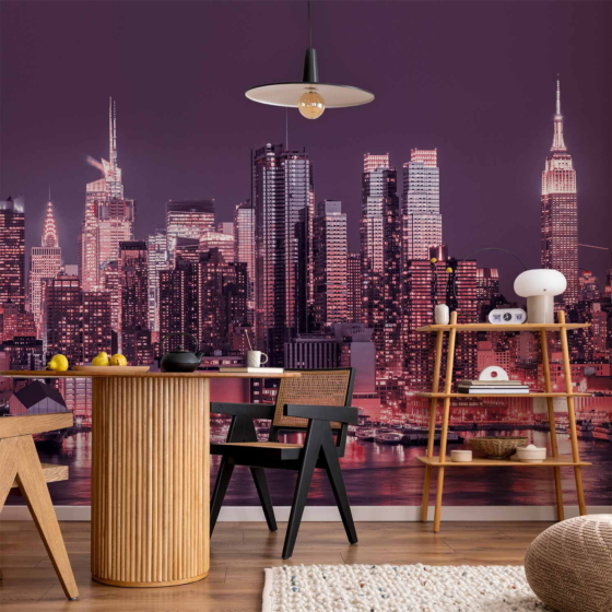 Φωτοταπετσαρια - Purple Night Over Manhattan - Cityscape Of New York Architecture Αδιαβροχη 200x140cm