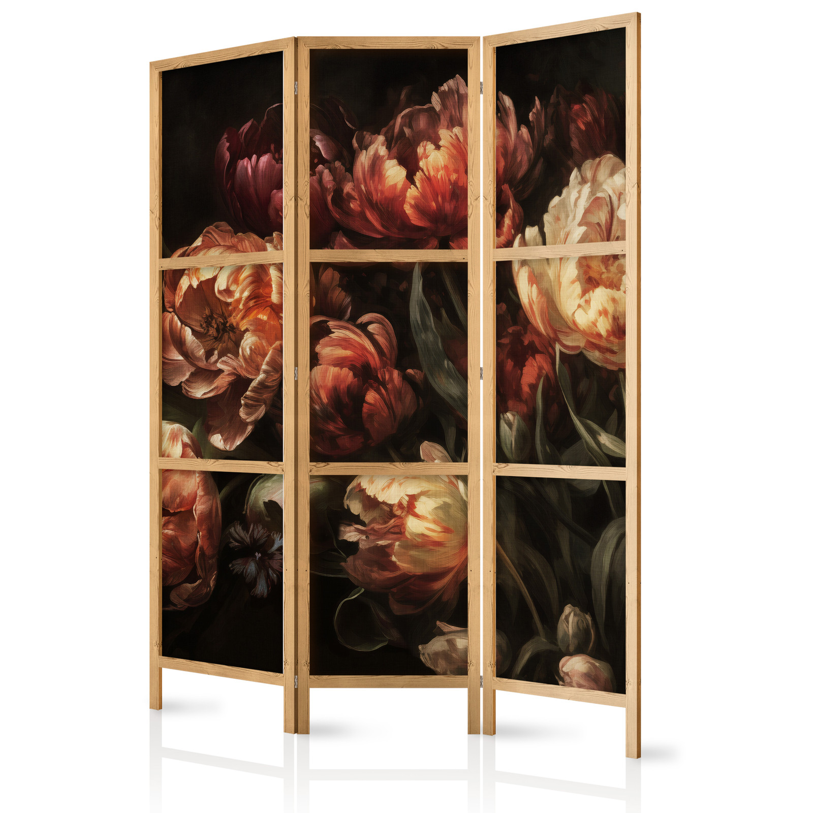 Ιαπωνικο Διαχωριστικο Δωματιου - Magnificent Tulips - Bouquet Of Flowers In Red And White On A Black Background 135x172cm