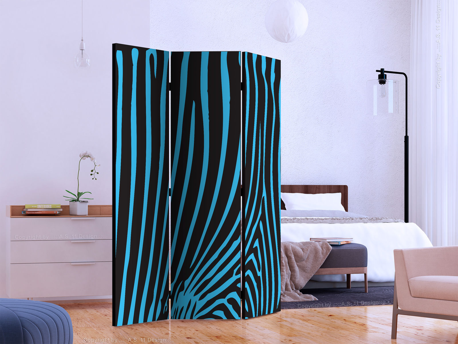 Διαχωριστικο Δωματιου - Zebra Pattern turquoise Μονης Οψης 135x172cm