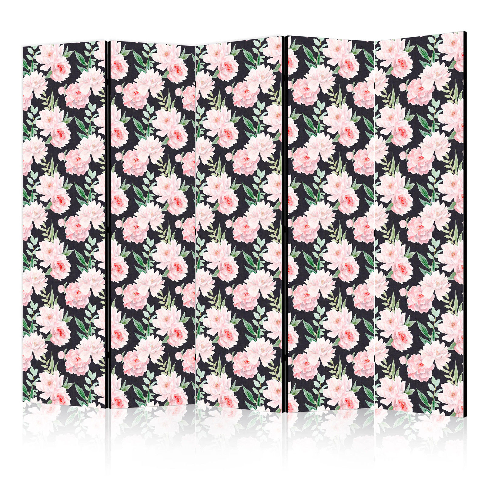 Διαχωριστικο Δωματιου - Peonies - Pink Flowers And Green Leaves On A Graphite Background Μονης Οψης 225x172cm