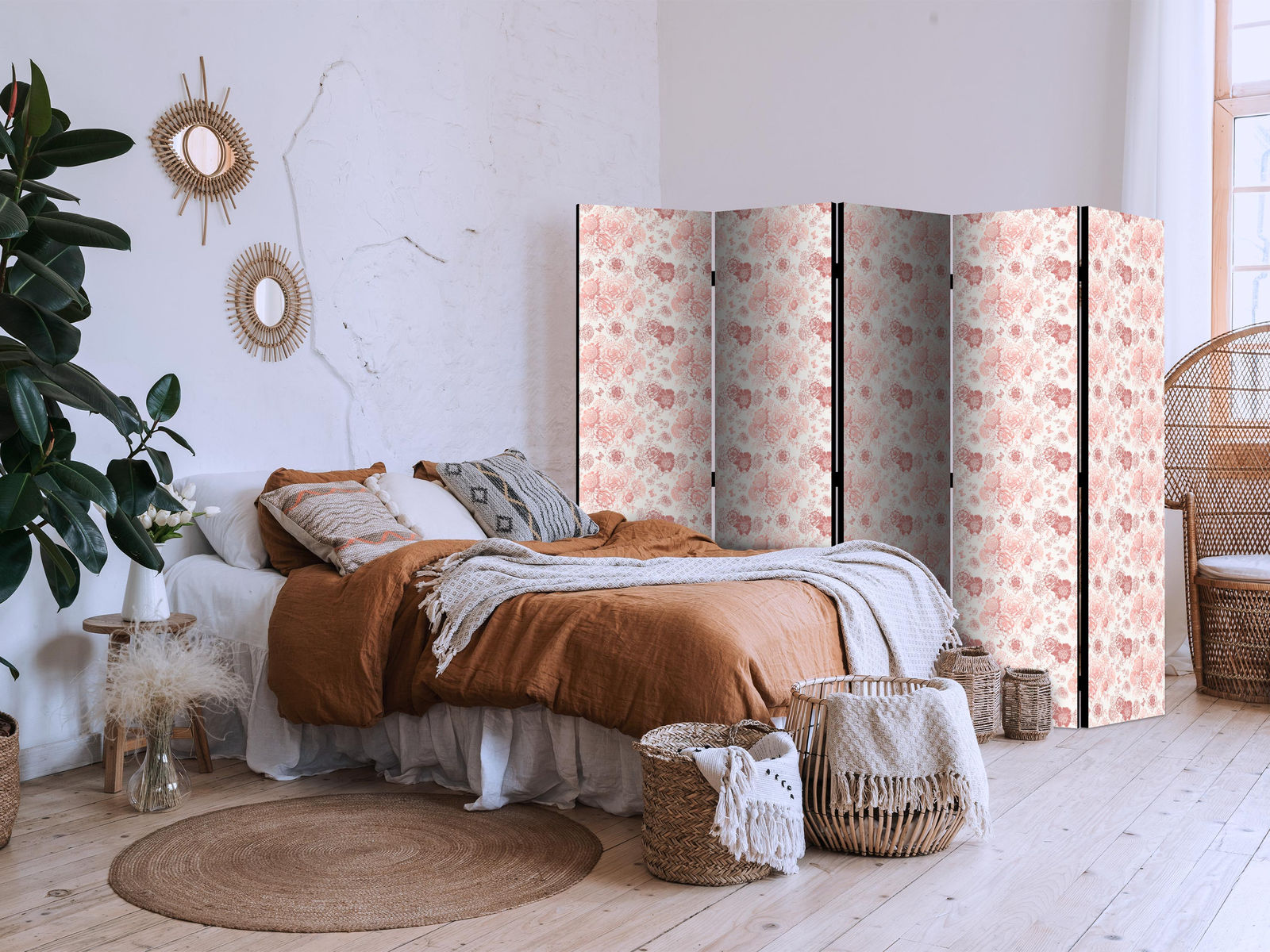 Διαχωριστικο Δωματιου - Pink Blossoming - Flowers In Warm Colors On A White Background Μονης Οψης 225x172cm
