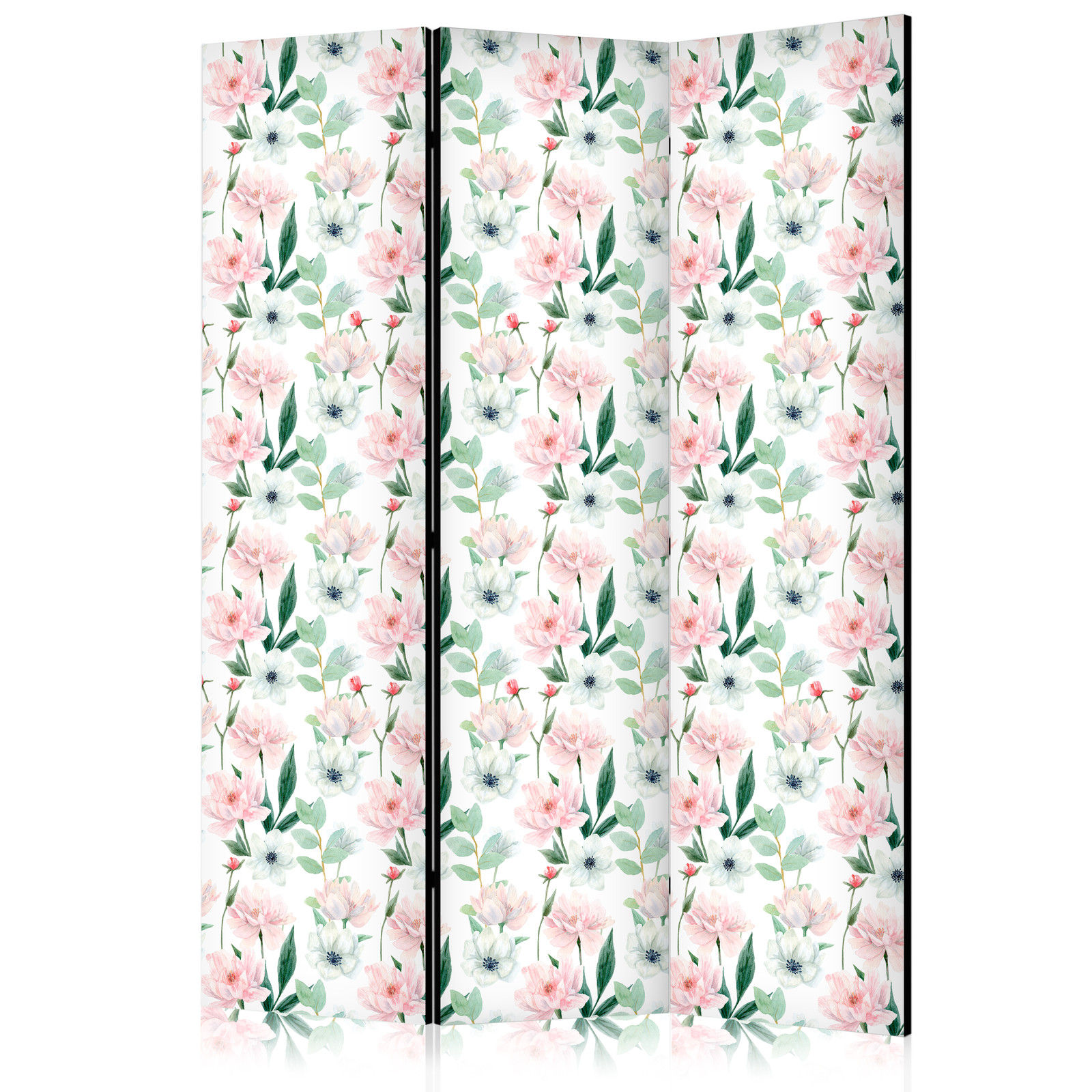 Διαχωριστικο Δωματιου - Peonies - Pink And White Flowers And Green Leaves On A White Background Μονης Οψης 135x172cm