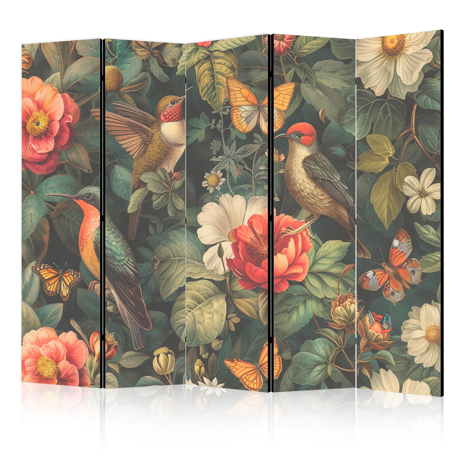Διαχωριστικο Δωματιου - In The Botanical Garden - Flowers Birds And Butterflies - Colorful Illustration Ηχοαπορροφητικο 225x172cm