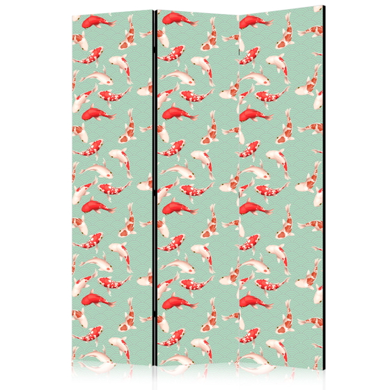 Διαχωριστικο Δωματιου - Fish And Japanese Pattern - Koi Fish In Orange-cream Colors On A Green-mint Background With An Oriental Pattern Μονης Οψης 135x172cm