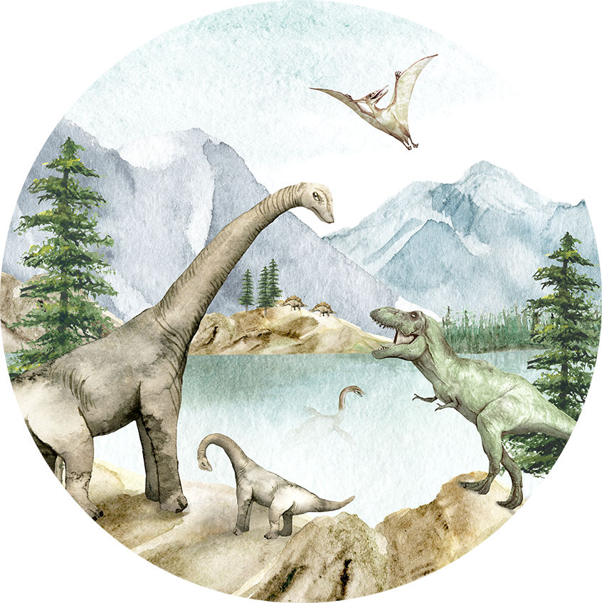 Dino Dreams Ταπετσαρια Τοιχου Πρασινο Στρογγυλη Διαφορα Μεγεθη 