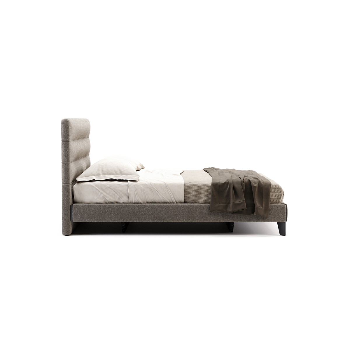 Ύφασμα boucle Columbia Μπεζ (Toffee). Μασίφ Ξύλο Λάκα Μαύρο Ματ (Black Matte Lacquer)