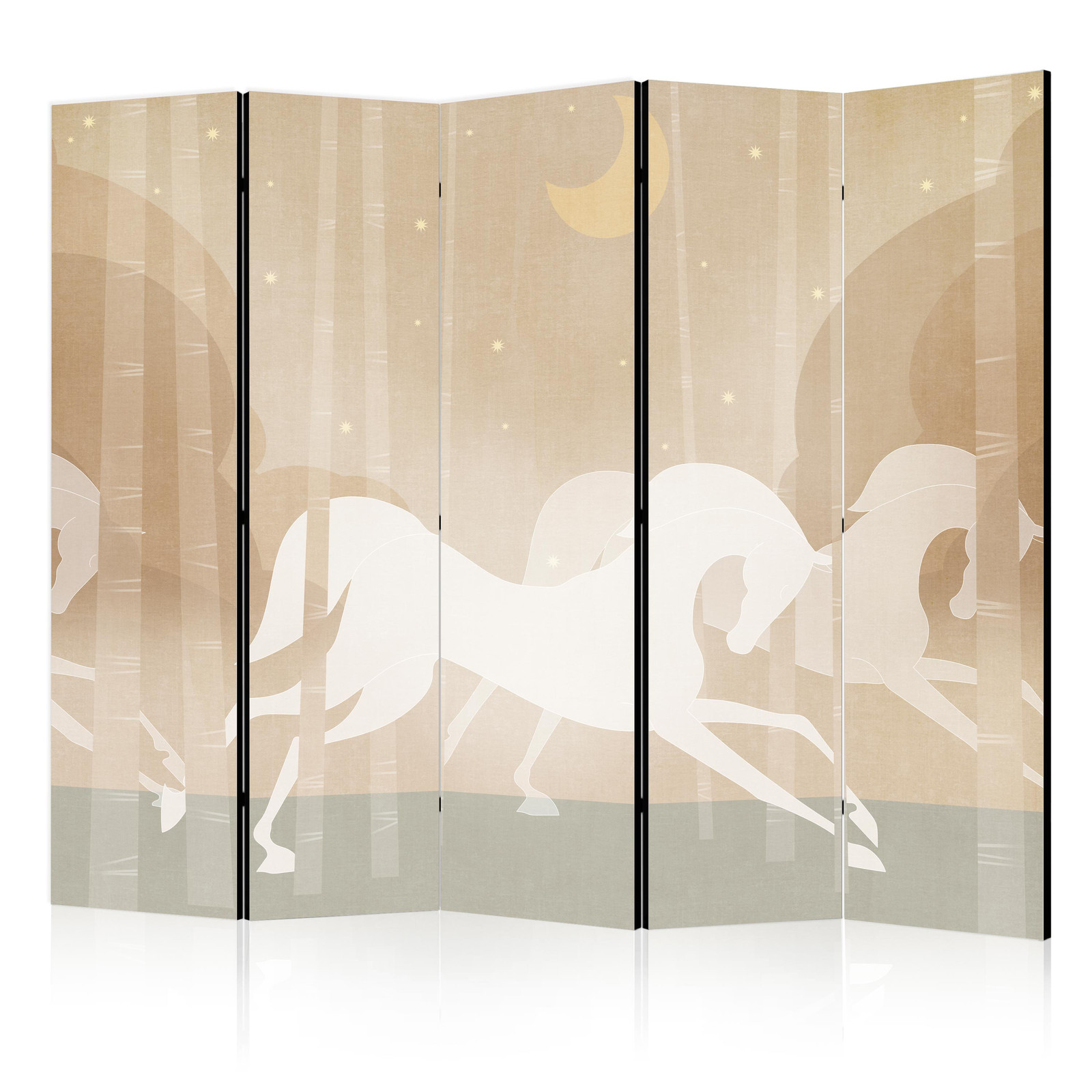 Διαχωριστικο Δωματιου - Moonlit Steeds - Horses Galloping Among Trees On A Starry Night Μονης Οψης 225x172cm