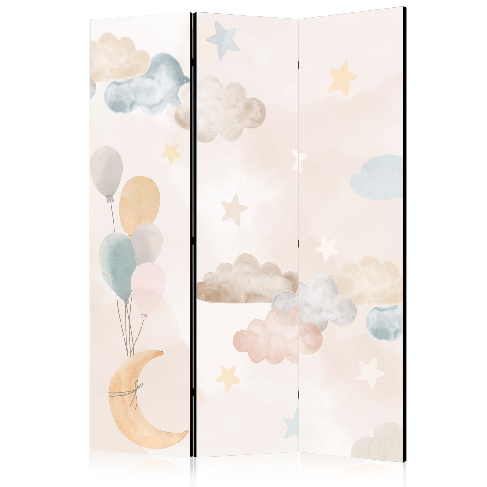 Διαχωριστικο Δωματιου - Fairy-tale Moon - Moon With Balloons Among Clouds And Stars In Subdued Colors On A Light Beige Background Μονης Οψης 135x172cm