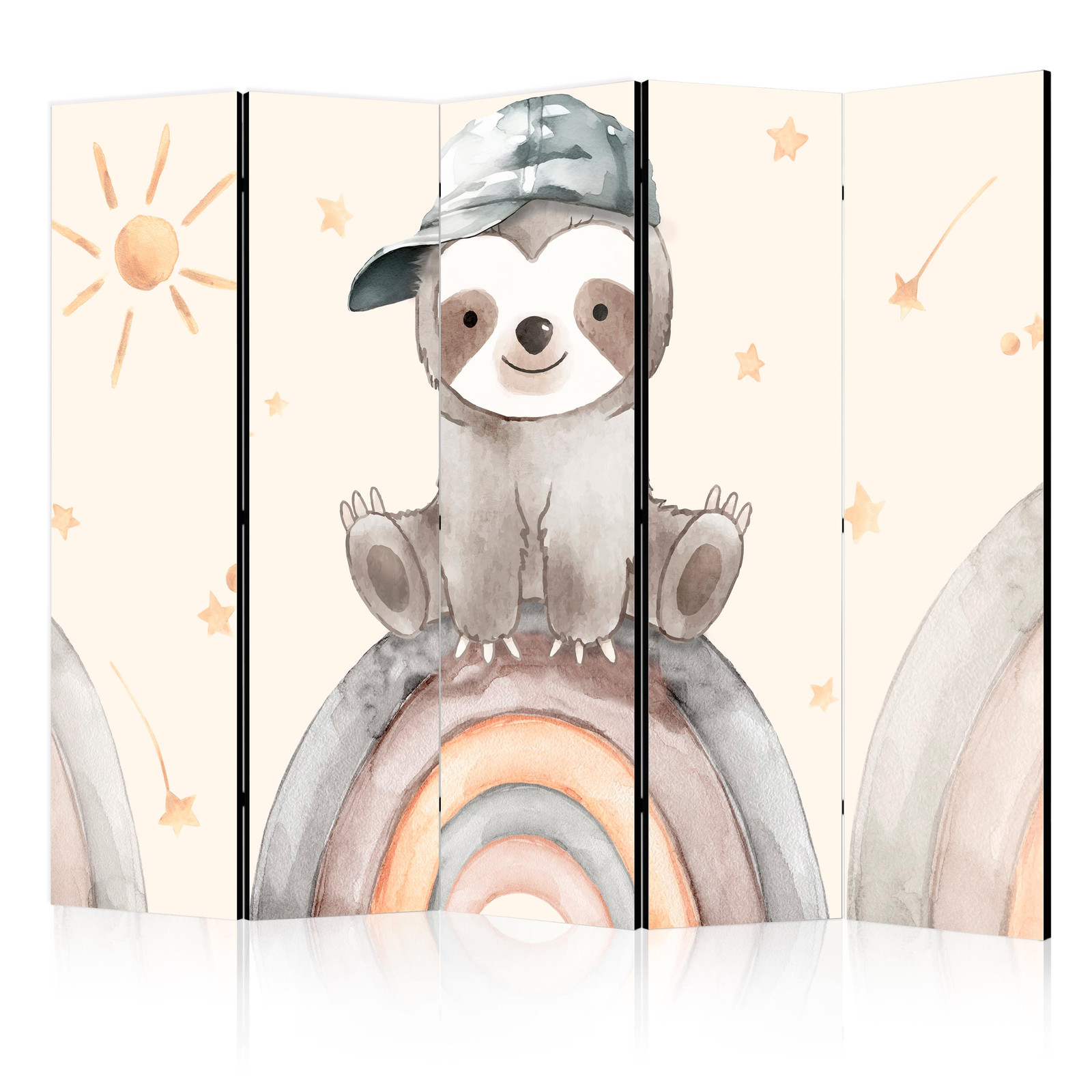 Διαχωριστικο Δωματιου - Happy Sloth - Sloth In Muted Colors - Wearing A Cap - Sitting On A Rainbow Among The Stars Μονης Οψης 225x172cm