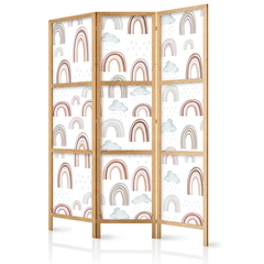 Ιαπωνικο Διαχωριστικο Δωματιου - Rainbows And Clouds - Various-sized Rainbows In Muted Colors Among Rain Clouds In A Pale Blue Shade 135x172cm