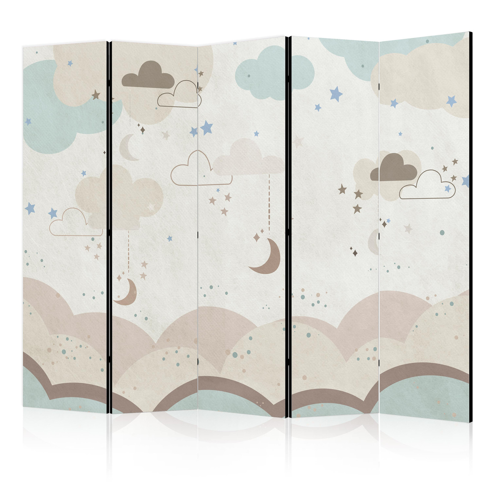 Διαχωριστικο Δωματιου - Cloudy Night Sky - Moons In Browns And Beiges Amid Numerous Clouds And Stars On A Light Background Διπλης Οψης 225x172cm