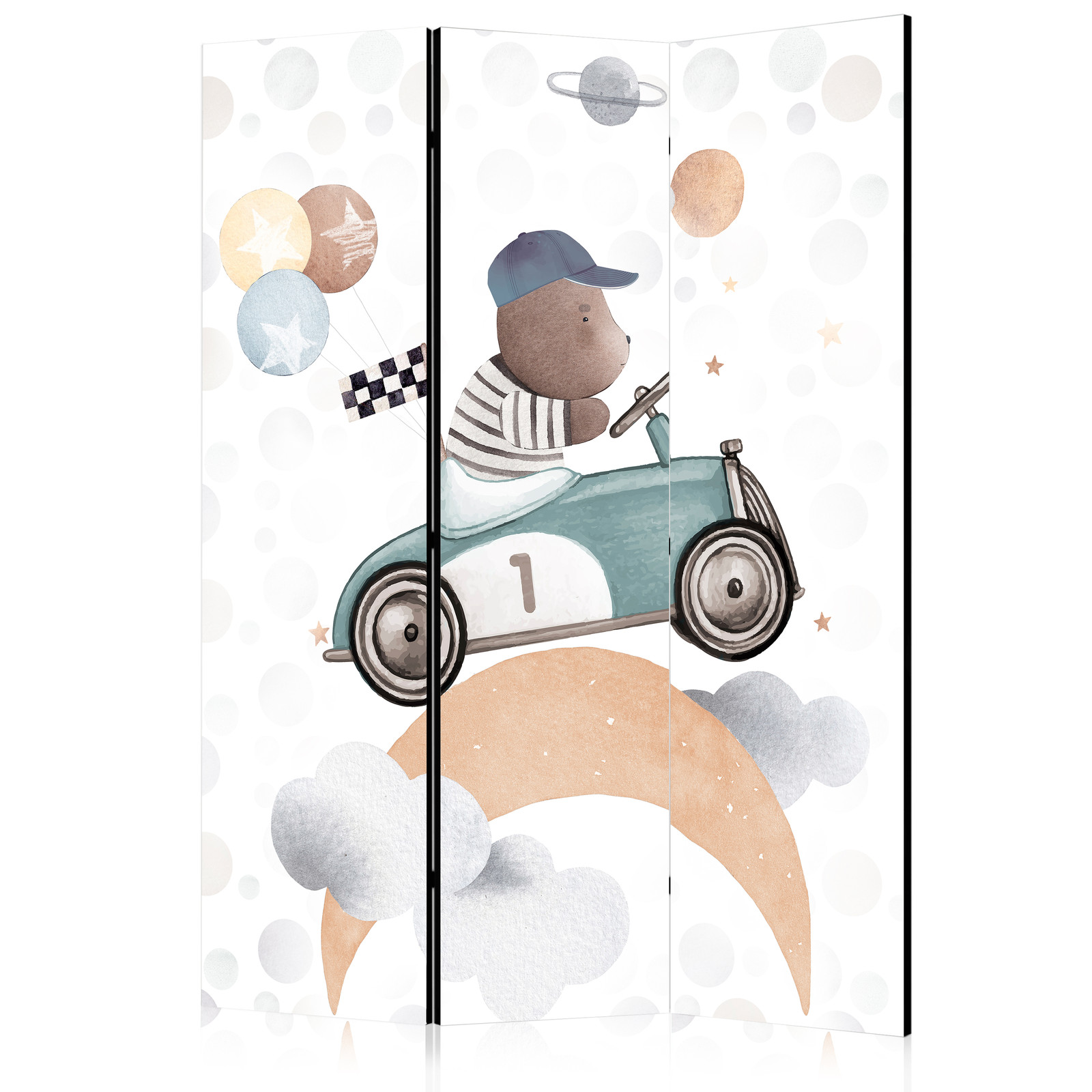 Διαχωριστικο Δωματιου - Galactic Races - Bear Participating In Car Races Among Planets - Clouds - And Stars In Pastel Hues Διπλης Οψης 135x172cm
