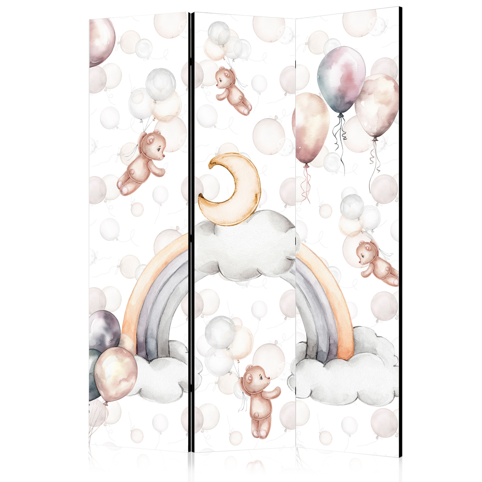 Διαχωριστικο Δωματιου - Plush Bears With Balloons - Flying Light-brown Bears Among Balloons - Clouds - And Rainbows In Subdued - Pastel Hues Διπλης Οψης 135x172cm