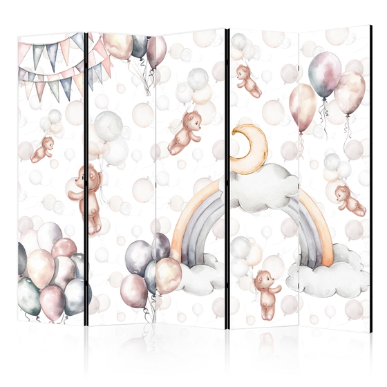 Διαχωριστικο Δωματιου - Plush Bears With Balloons - Flying Light-brown Bears Among Balloons - Clouds - And Rainbows In Subdued - Pastel Hues Μονης Οψης 225x172cm
