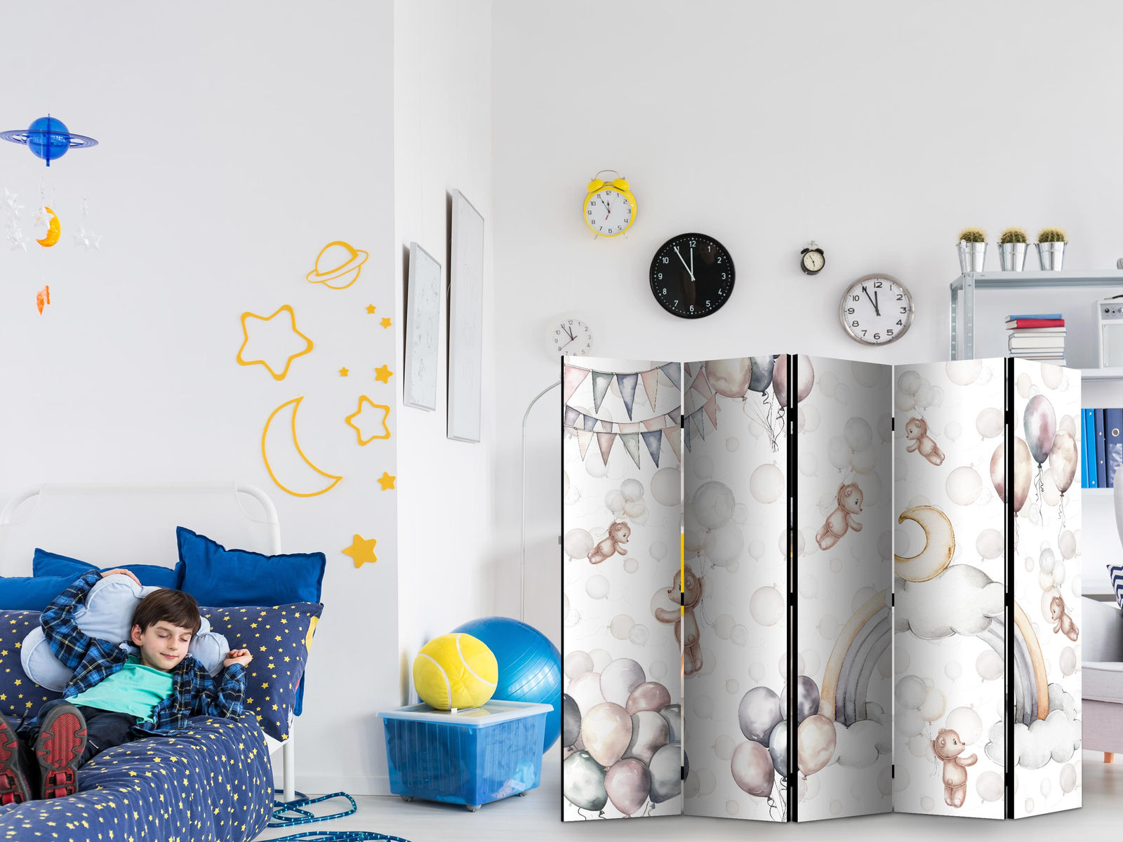 Διαχωριστικο Δωματιου - Plush Bears With Balloons - Flying Light-brown Bears Among Balloons - Clouds - And Rainbows In Subdued - Pastel Hues Μονης Οψης 225x172cm