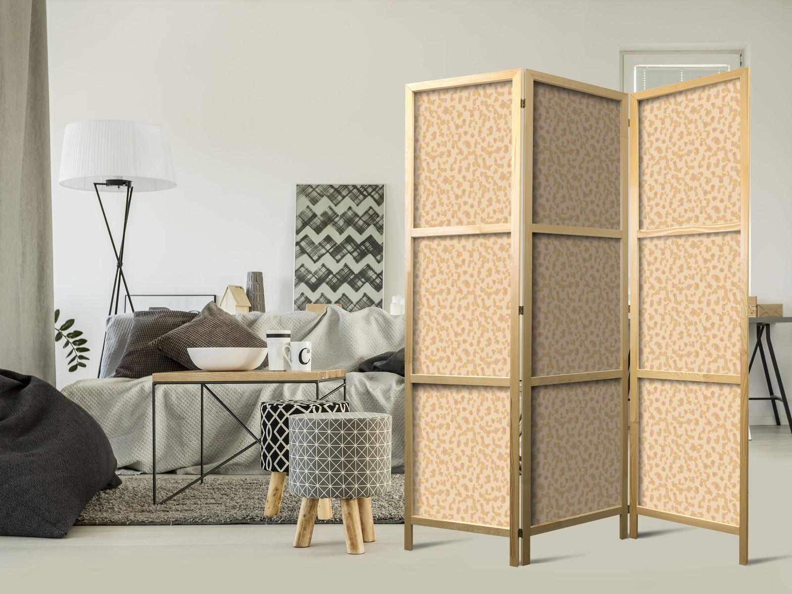 Ιαπωνικο Διαχωριστικο Δωματιου - Tiny Dots - Optimistic Pattern In Peach Colors 135x172cm