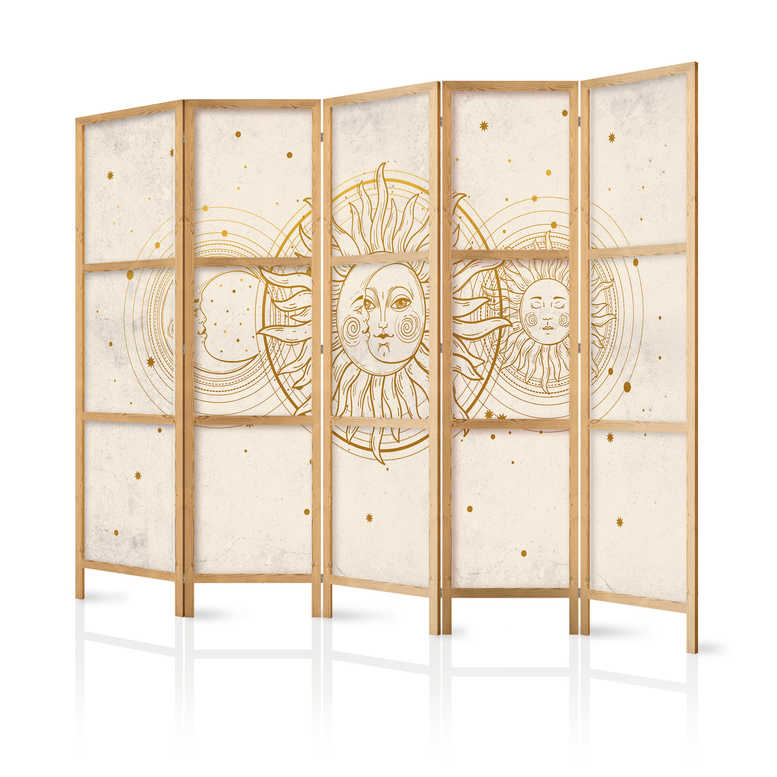 Ιαπωνικο Διαχωριστικο Δωματιου - Golden Sun And Moon - Artistic Illustration In Retro Style 225x172cm