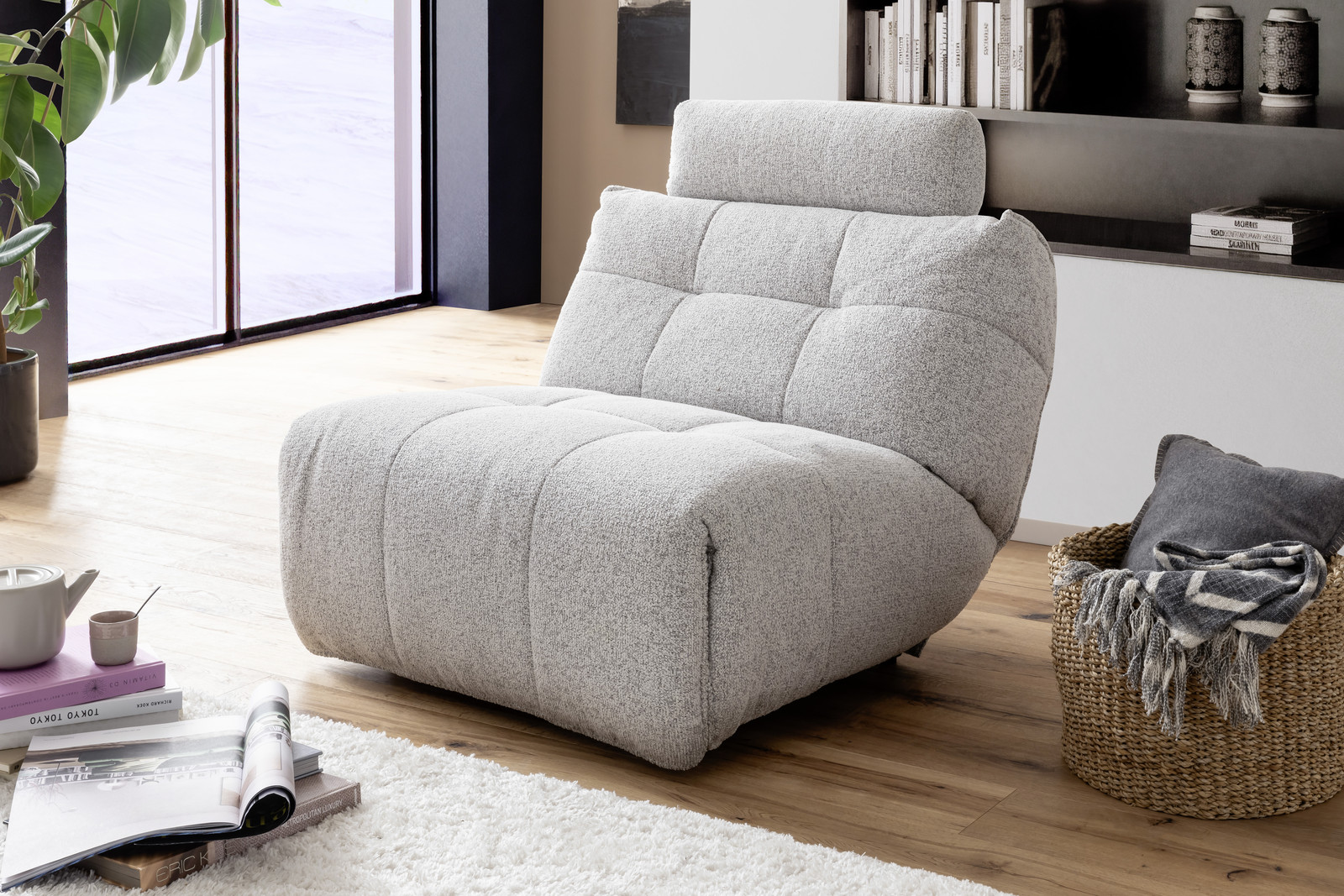 Selvano Modular Μεσαία Πολυθρονα Lounge Ηλεκτρικη Ανοιχτο Γκρι