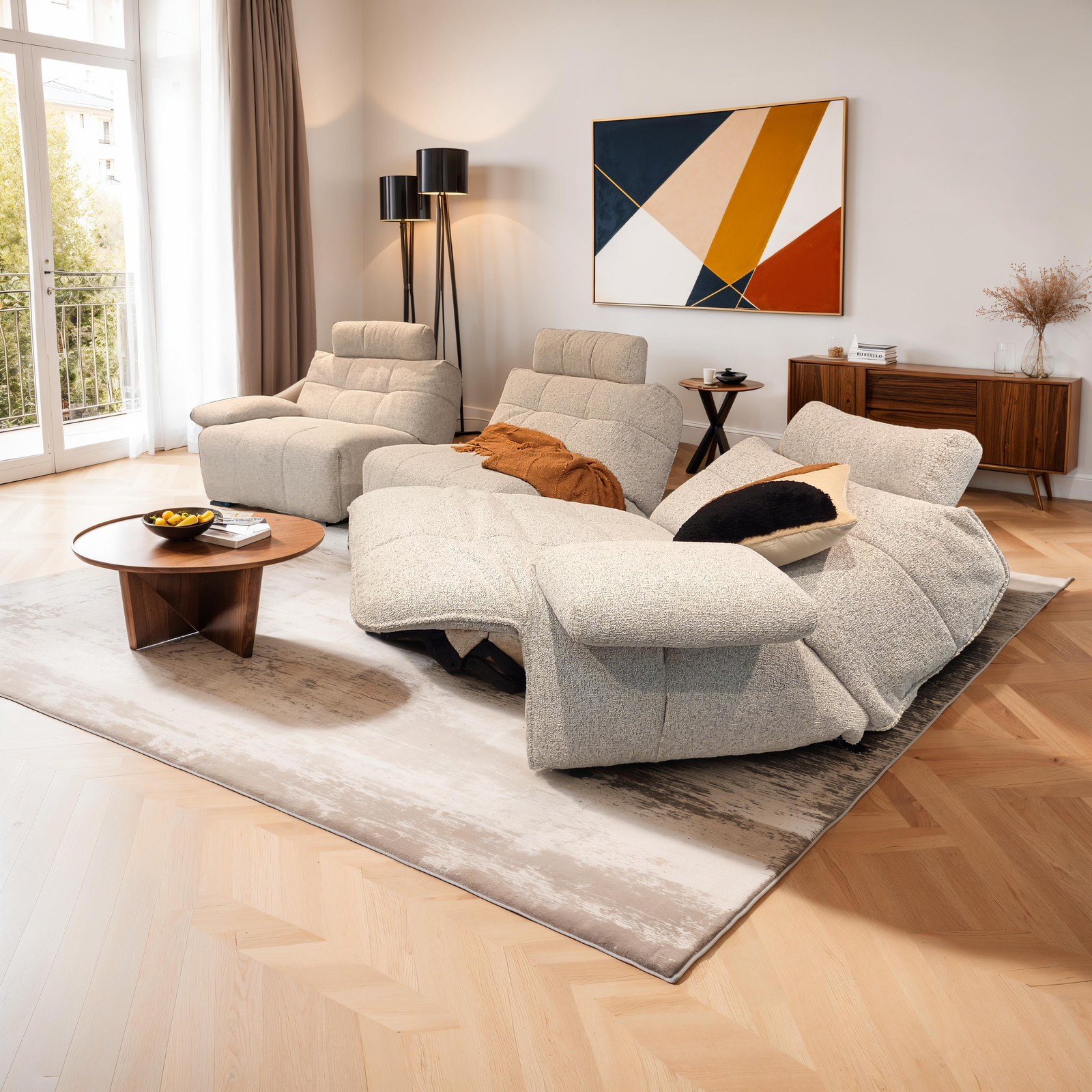 Selvano Modular Μεσαία Πολυθρονα Lounge Ηλεκτρικη Ανοιχτο Γκρι