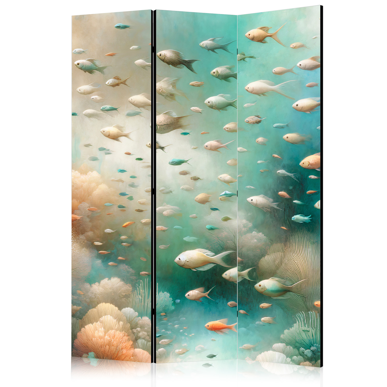 Διαχωριστικο Δωματιου - Spectacular Underwater Landscape - Fish In An Underwater World In Turquoise Blue Beige And Delicate Orange Colors Ηχοαπορροφητικο 135x172cm
