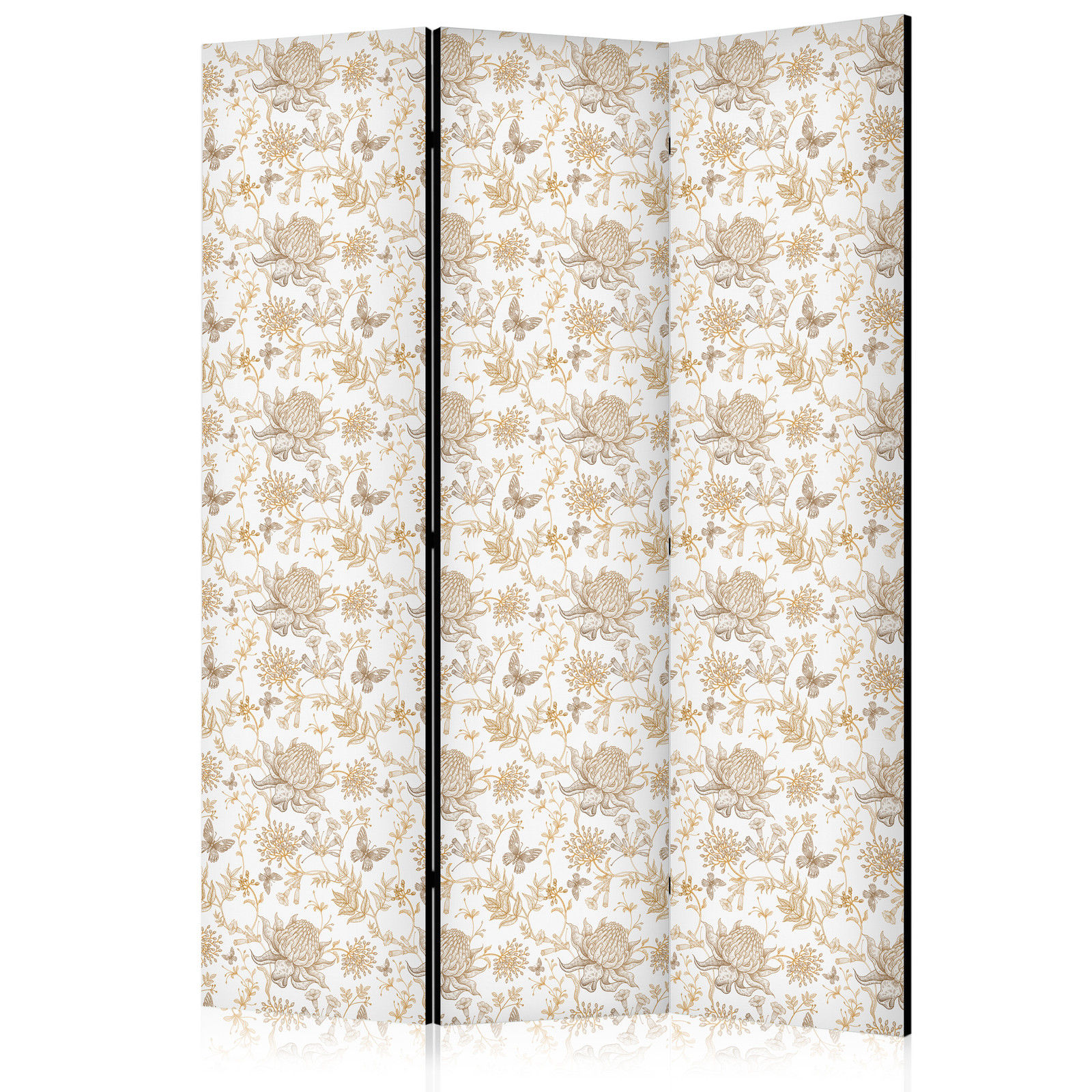 Διαχωριστικο Δωματιου - Beige Shades Of Nature - Flowers And Butterflies On A White Background - Illustration Μονης Οψης 135x172cm