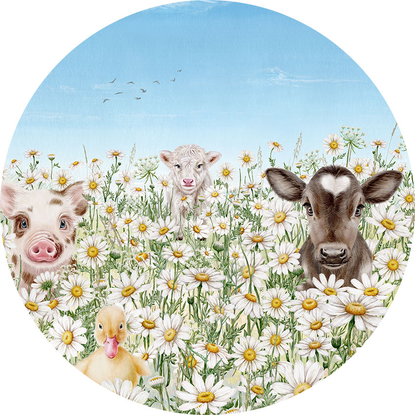 Farm Animals Ταπετσαρια Τοιχου Πρασινο Στρογγυλη Διαφορα Μεγεθη 