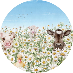 Farm Animals Ταπετσαρια Τοιχου Πρασινο Στρογγυλη Διαφορα Μεγεθη