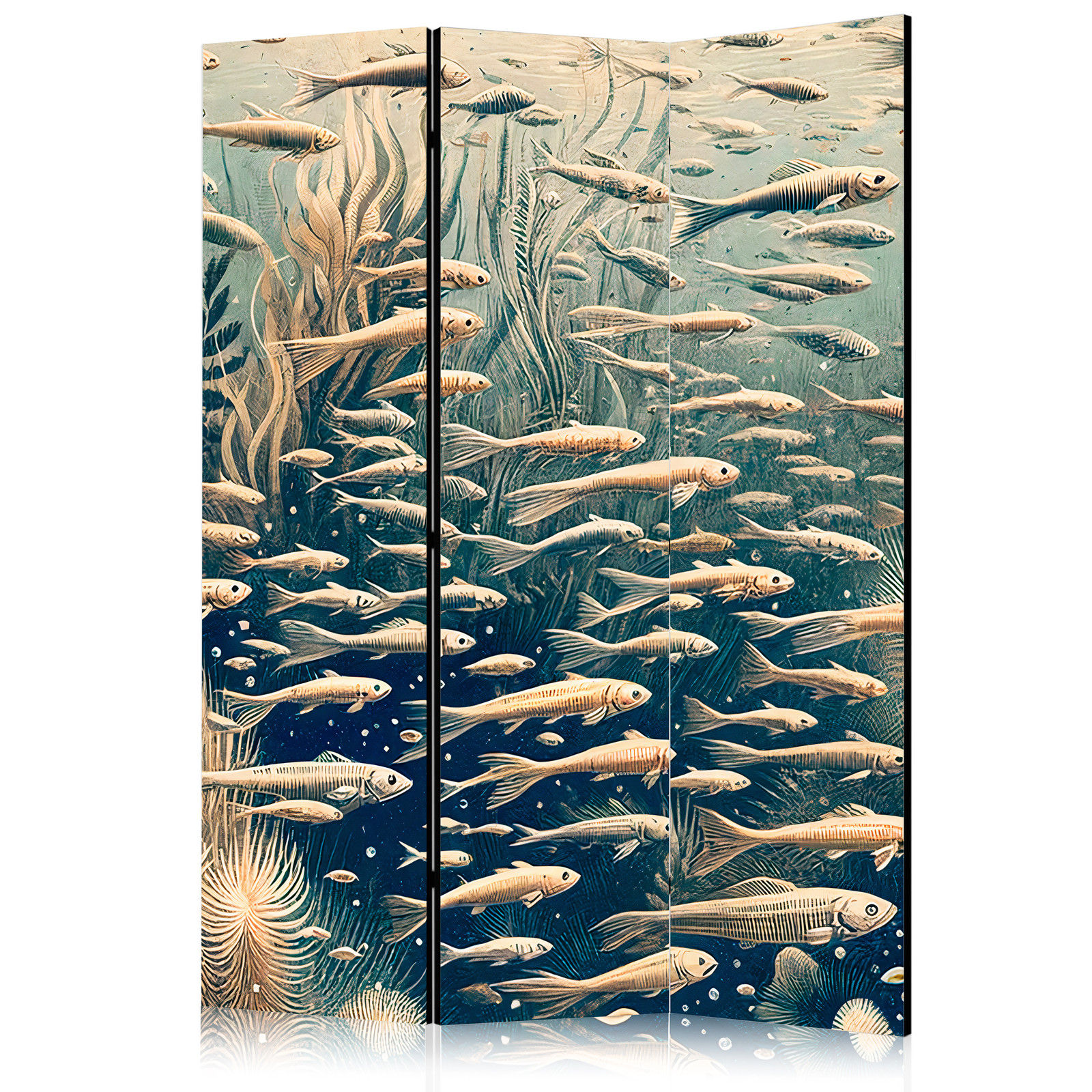 Διαχωριστικο Δωματιου - Life In The Ocean - Underwater World Of Fish And Vegetation In Beige And Navy Colors In Retro Style Ηχοαπορροφητικο 135x172cm