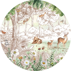 Forest Friends Spring II Ταπετσαρια Τοιχου Πρασινο Στρογγυλη Διαφορα Μεγεθη