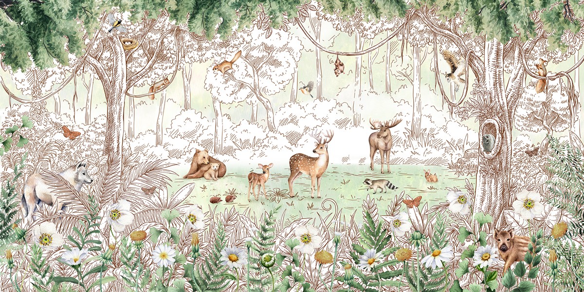 Forest Friends Spring Ταπετσαρια Τοιχου Μπεζ