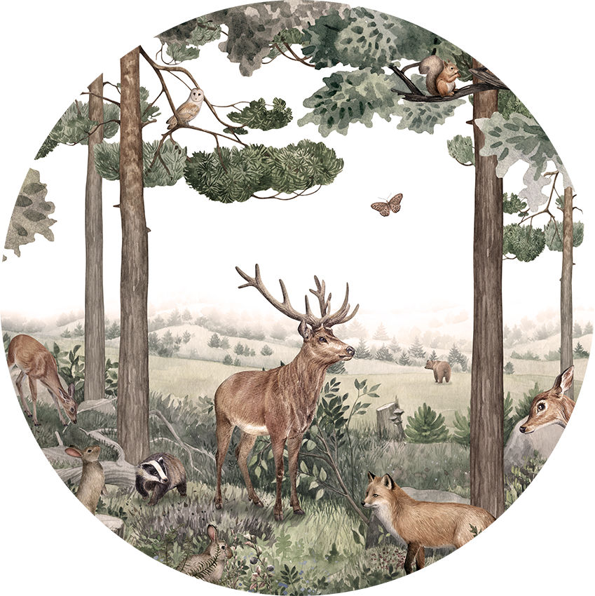 Forest Jive Ταπετσαρια Τοιχου Πρασινο Στρογγυλη Διαφορα Μεγεθη 