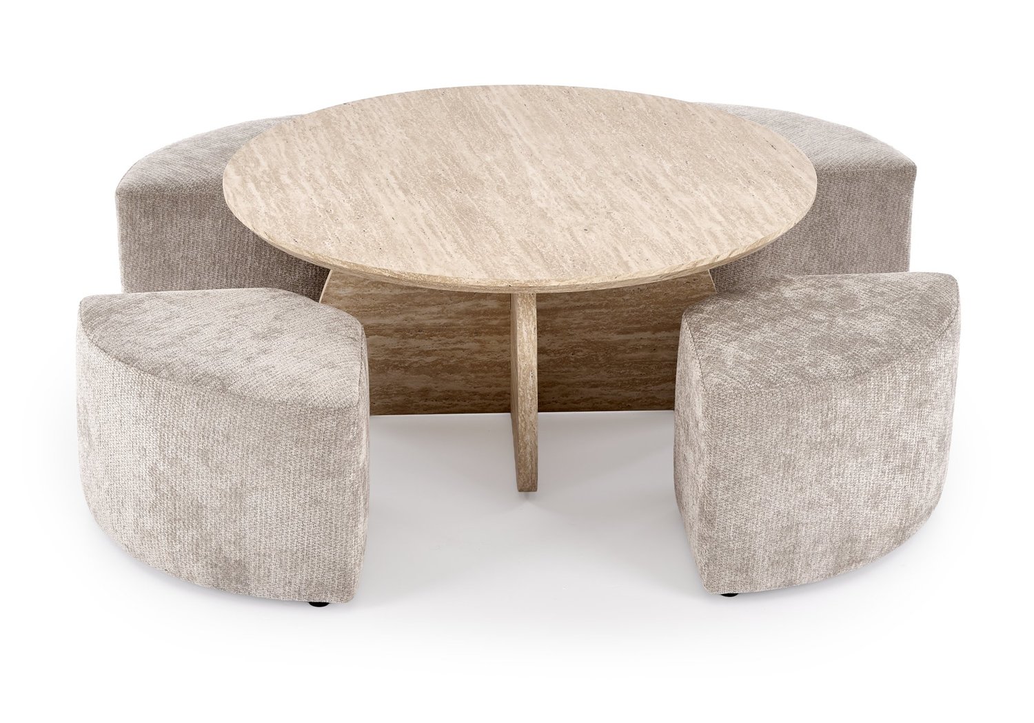 Lurex Τραπεζάκι Σαλονιού Travertine με 4 Σκαμπό