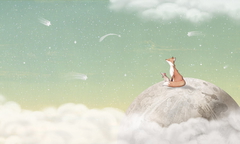 Fox On The Moon Ταπετσαρια Τοιχου Ανοιχτο Πρασινο