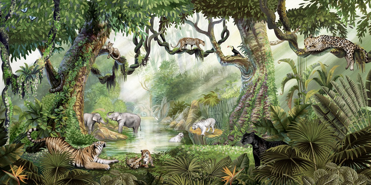 Jungle Cats Ταπετσαρια Τοιχου Πρασινο