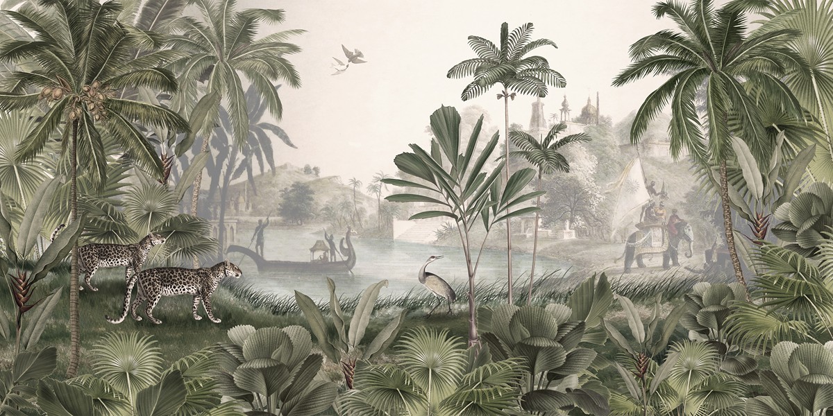 Leopard Landscape Ταπετσαρια Τοιχου Πρασινο