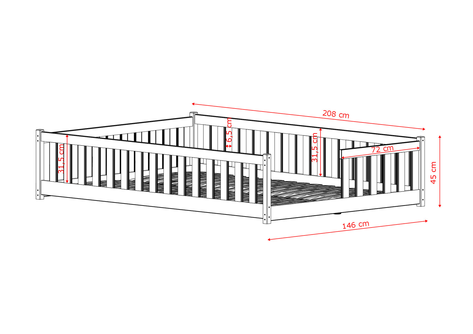Levy Ημίδιπλο Κρεβατι Montessori 140x200cm Διαφορα Χρωματα