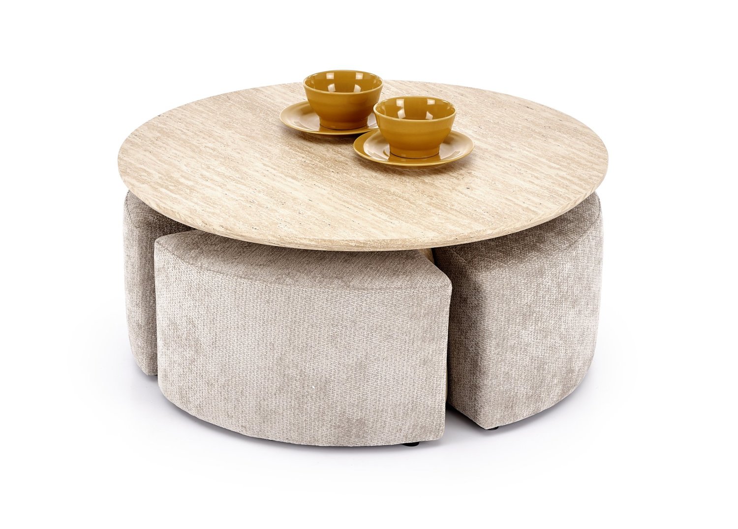 Lurex Τραπεζάκι Σαλονιού Travertine με 4 Σκαμπό