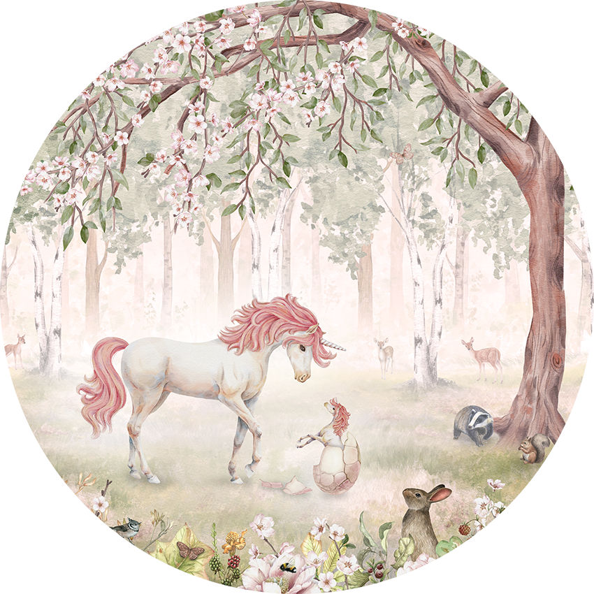 Unicorn Forest Ταπετσαρια Τοιχου Πρασινο Στρογγυλη Διαφορα Μεγεθη 