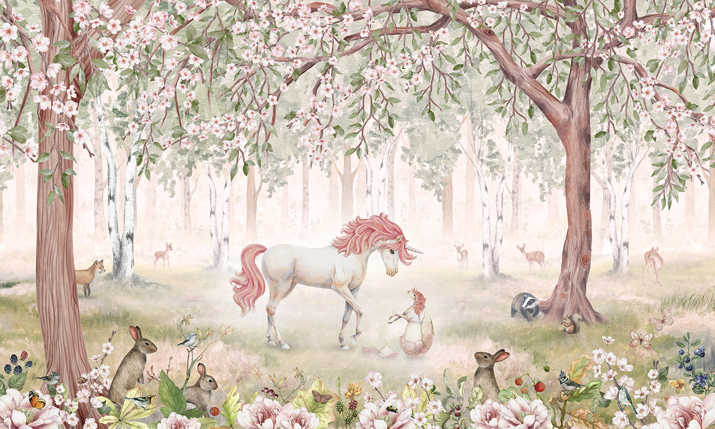 Unicorn Forest Ταπετσαρια Τοιχου Πρασινο