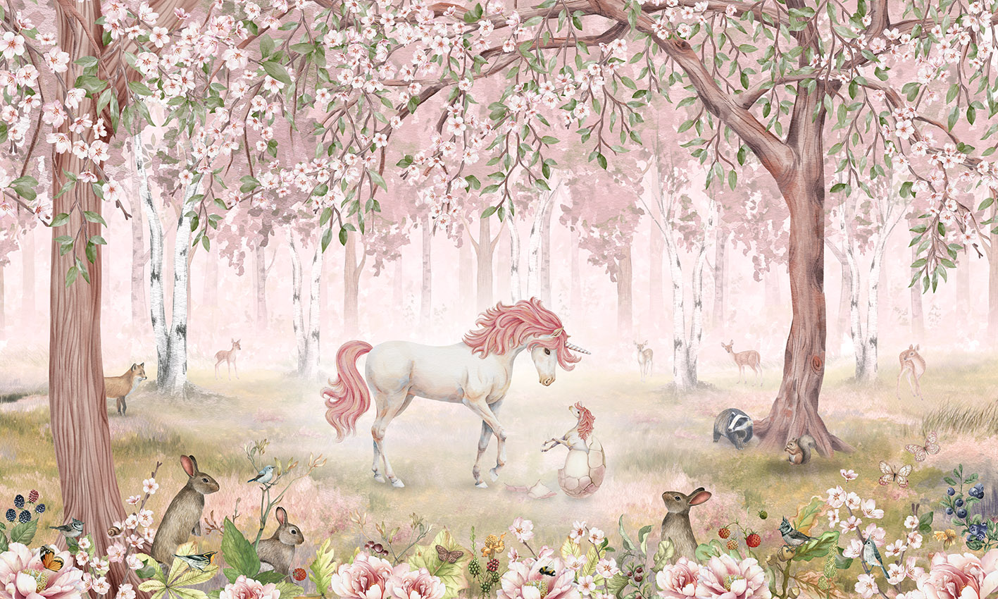 Unicorn Forest Ταπετσαρια Τοιχου Ροζ