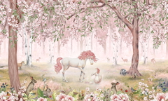 Unicorn Forest Ταπετσαρια Τοιχου Ροζ