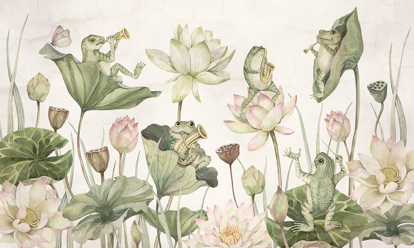 Water Lily Orchestra Ταπετσαρια Τοιχου Πρασινο